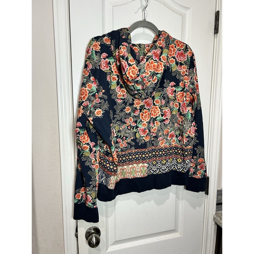 Johnny Was AZTEC FLOWER MODERN ZIP UP HOODIE Sz L Boho Floral - Picture 2 of 5